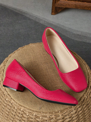 Women's Fashion Retro Round Toe Slip-On Heeled Pumps, Casual And Versatile