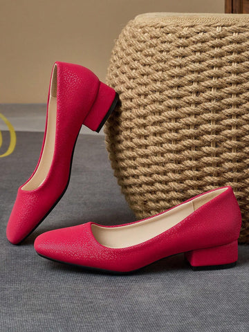Women's Fashion Retro Round Toe Slip-On Heeled Pumps, Casual And Versatile