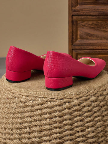 Women's Fashion Retro Round Toe Slip-On Heeled Pumps, Casual And Versatile