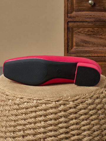 Women's Fashion Retro Round Toe Slip-On Heeled Pumps, Casual And Versatile