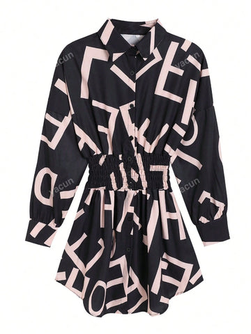 Women's Fashion Ruffle Pleated Floral Print Long Sleeve Casual Blouse