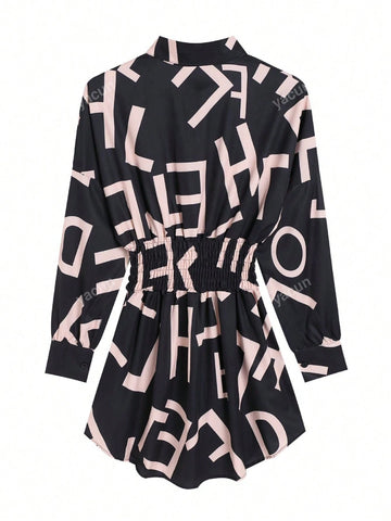 Women's Fashion Ruffle Pleated Floral Print Long Sleeve Casual Blouse