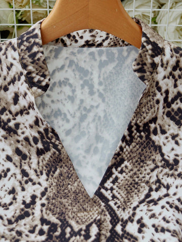 Women's Fashion Snake Skin Print Notch Neck Blouse, Autumn