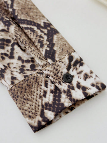 Women's Fashion Snake Skin Print Notch Neck Blouse, Autumn