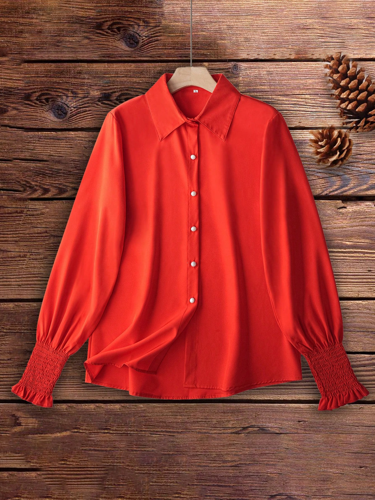 Women's Fashion Solid Color Front Button Long Sleeve Casual Blouse Shirt