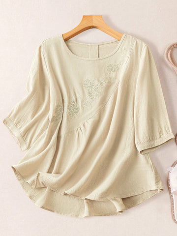 Women's Fashion Solid Color Mid-Sleeve Shirt
