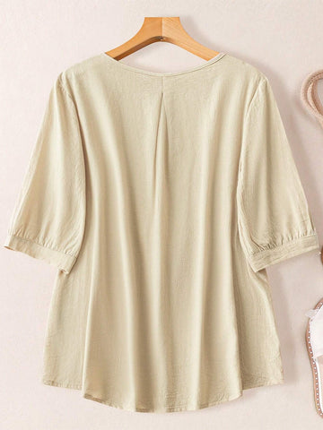 Women's Fashion Solid Color Mid-Sleeve Shirt