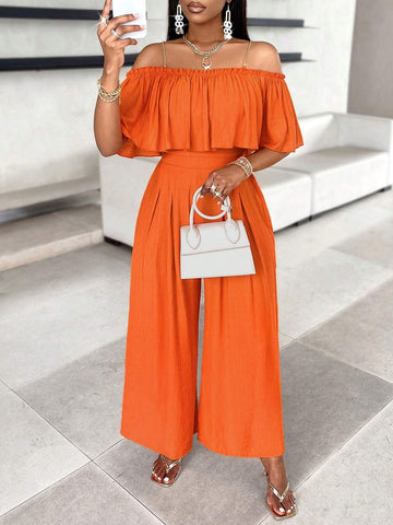 Women's Fashion Solid Color Off Shoulder Jumpsuit