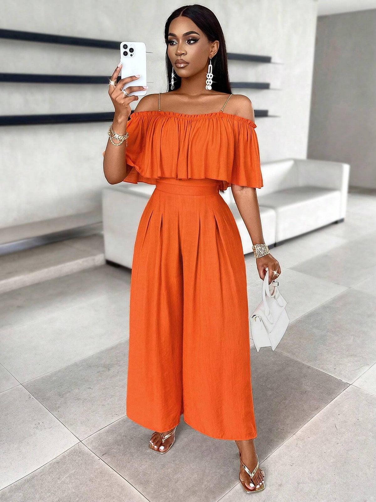 Women's Fashion Solid Color Off Shoulder Jumpsuit
