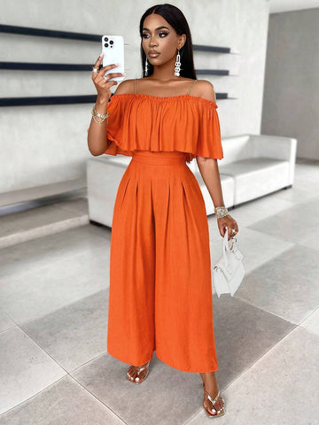 Women's Fashion Solid Color Off Shoulder Jumpsuit