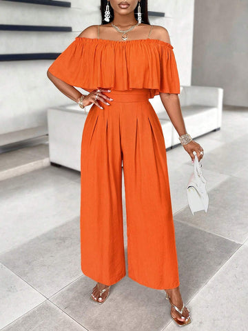 Women's Fashion Solid Color Off Shoulder Jumpsuit