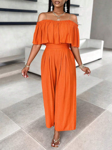 Women's Fashion Solid Color Off Shoulder Jumpsuit