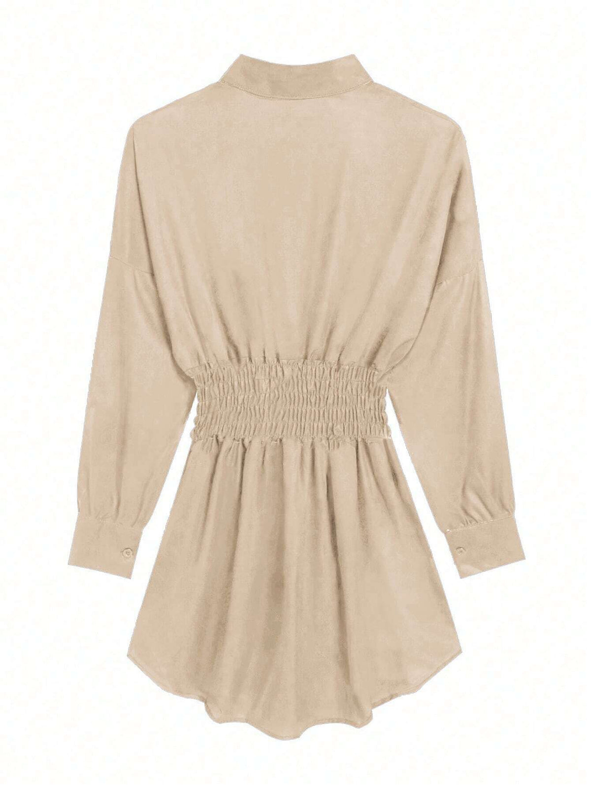 Women's Fashion Solid Color Ruched Waist Long Sleeve Shirt Dress, Commuting Suitable