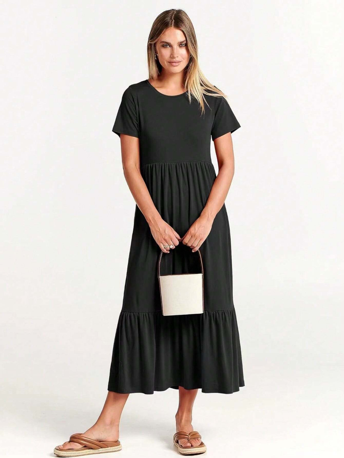 Women's Fashion Solid Color Short Sleeve Summer Dress