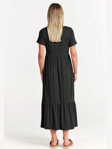 Women's Fashion Solid Color Short Sleeve Summer Dress