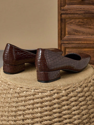 Women's Fashion Square Toe Low Vamp Stone Textured Pumps, Comfortable