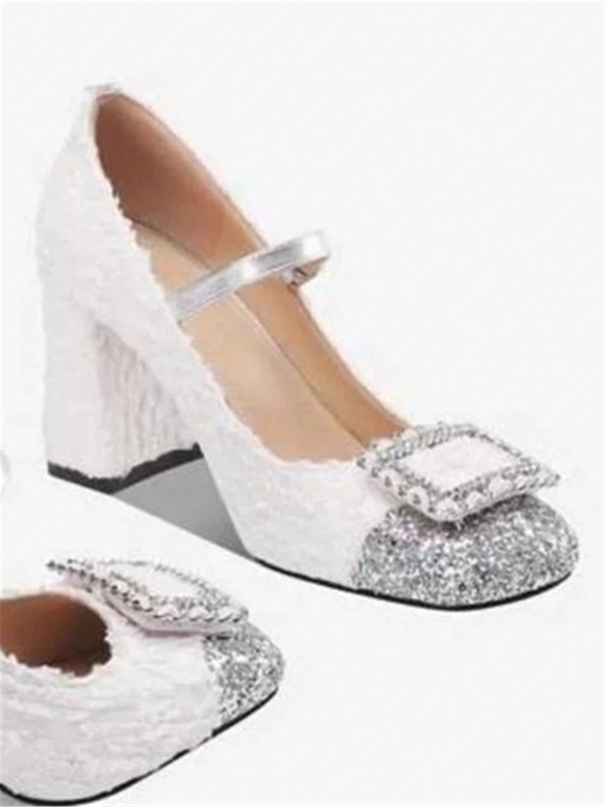 Women's Fashion Square Toe Thick Heel Splice Buckle Strap High Heels