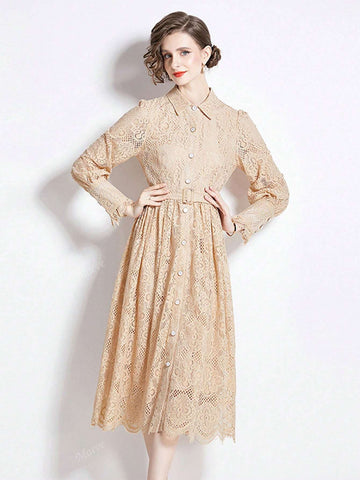 Women's Fashion Stand-Collar Crochet Lace Hollow-Out Dress