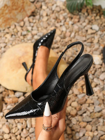 Women's Fashion Stone Texture Stilettos - Sexy Pointed Toe Slip-On Sandals, 2024 Spring/Autumn