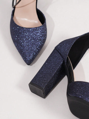 Women's Fashion Thick Heel Shoes, Elegant Pointed Toe Formal High Heels, Women's Fashionable Lace-Up