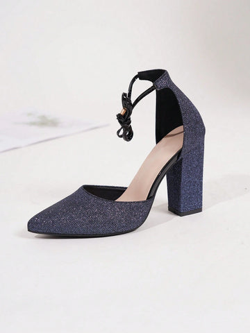 Women's Fashion Thick Heel Shoes, Elegant Pointed Toe Formal High Heels, Women's Fashionable Lace-Up