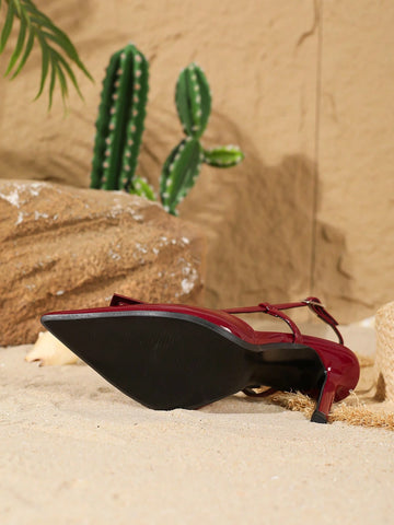 Women's Fashion Versatile Button Decor Pointed Toe Thin High Heel Pumps