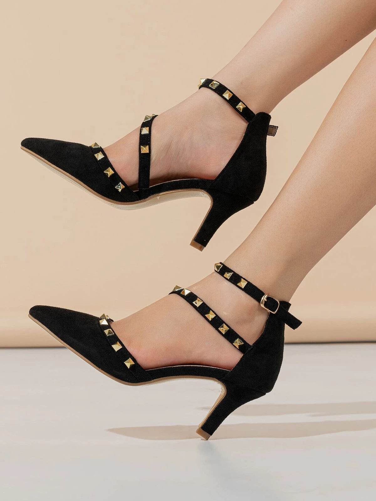 Women's Fashion Versatile Thick Heel Sexy Pointed-Toe Hollow-Out Backless High Heel Pumps