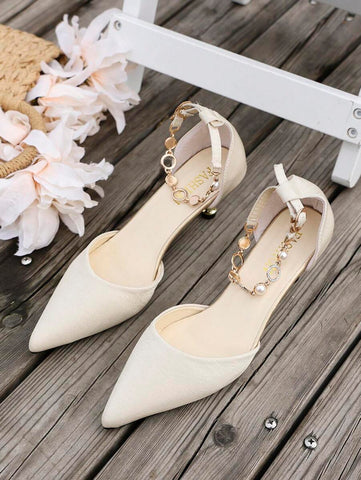 Women's Fashionable 2025 New Outdoor Elegant Casual Pointed Toe Hollow-Out Back Strap Chain Pearl Design