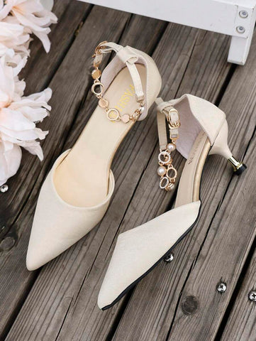 Women's Fashionable 2025 New Outdoor Elegant Casual Pointed Toe Hollow-Out Back Strap Chain Pearl Design
