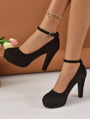 Women's Fashionable And Comfortable Casual Black Suede High Top With Stiletto Heels And Platform Toe