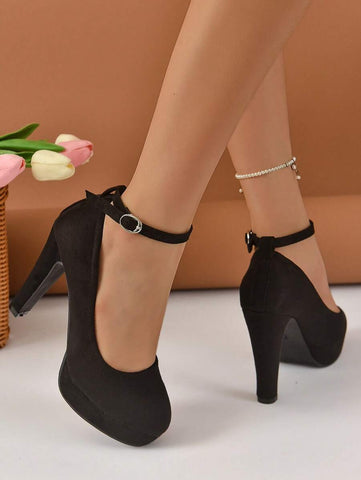 Women's Fashionable And Comfortable Casual Black Suede High Top With Stiletto Heels And Platform Toe