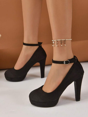 Women's Fashionable And Comfortable Casual Black Suede High Top With Stiletto Heels And Platform Toe