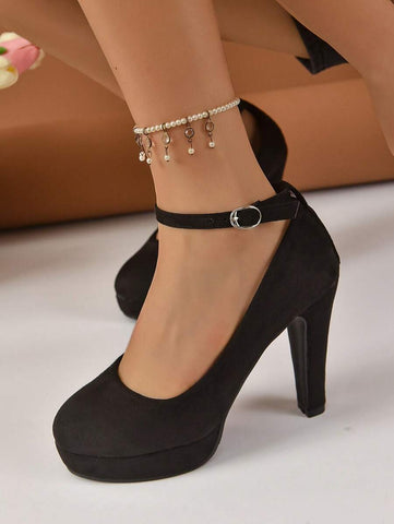 Women's Fashionable And Comfortable Casual Black Suede High Top With Stiletto Heels And Platform Toe