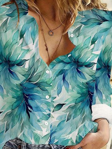 Women's Fashionable Casual Printed Long Sleeve Turn-Down Collar Loose Skin-Friendly Shirt