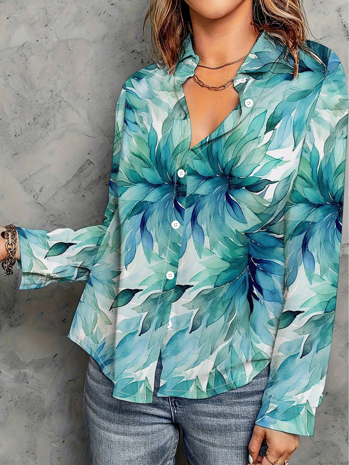 Women's Fashionable Casual Printed Long Sleeve Turn-Down Collar Loose Skin-Friendly Shirt