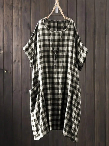 Women's Fashionable Checkered Printed Short Sleeve Shirt