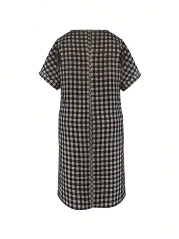 Women's Fashionable Checkered Printed Short Sleeve Shirt