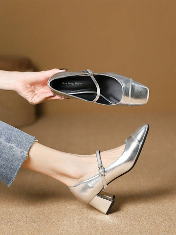 Women's Fashionable Chunky Heel Shoes, Square Toe