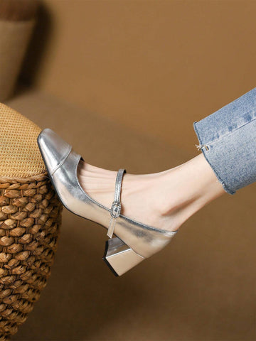 Women's Fashionable Chunky Heel Shoes, Square Toe