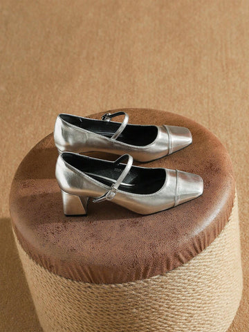 Women's Fashionable Chunky Heel Shoes, Square Toe