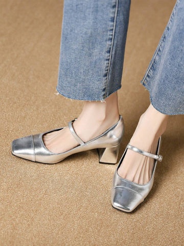 Women's Fashionable Chunky Heel Shoes, Square Toe