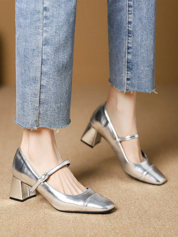 Women's Fashionable Chunky Heel Shoes, Square Toe