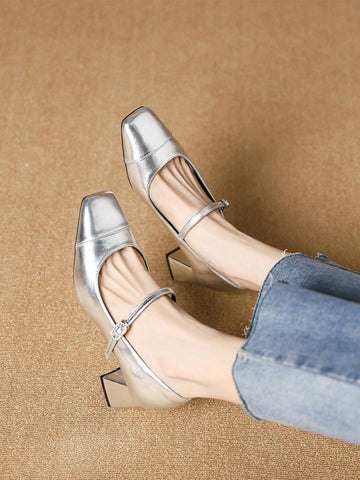 Women's Fashionable Chunky Heel Shoes, Square Toe