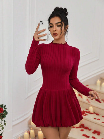 Women's Fashionable Elegant Velvet Ribbed Mini Dress