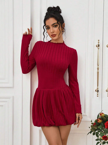 Women's Fashionable Elegant Velvet Ribbed Mini Dress