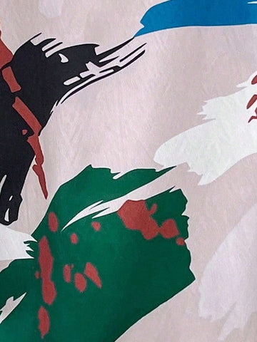 Women's Fashionable Graffiti Print Loose Short Sleeve Shirt, Summer