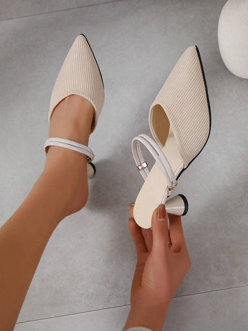 Women's Fashionable High-Heeled Black Woven Closed Toe Sandals, Summer. Can Be Worn As Mules Or With Ankle Straps. Heels Open At The Back