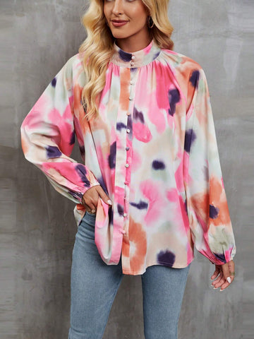 Women's Fashionable Printed Stand Collar Casual Shirt For Spring And Summer