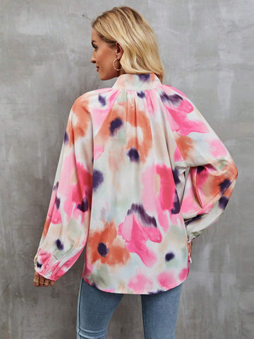 Women's Fashionable Printed Stand Collar Casual Shirt For Spring And Summer