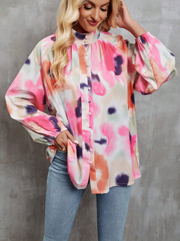 Women's Fashionable Printed Stand Collar Casual Shirt For Spring And Summer